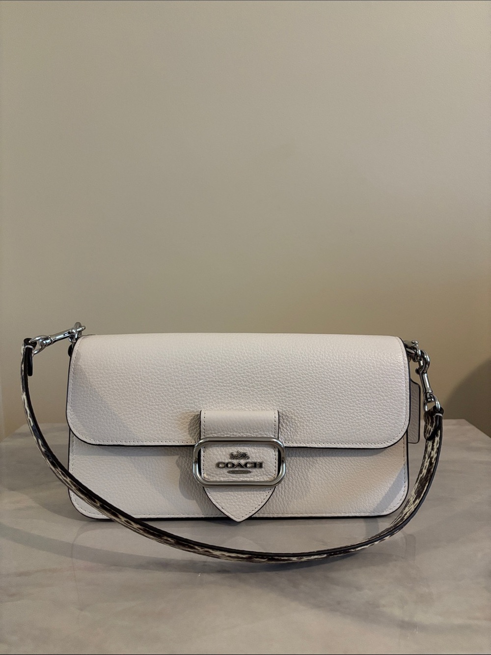 Coach Chalk Morgan Shoulder/Crossbody Bag w/ Snake Embossed Straps